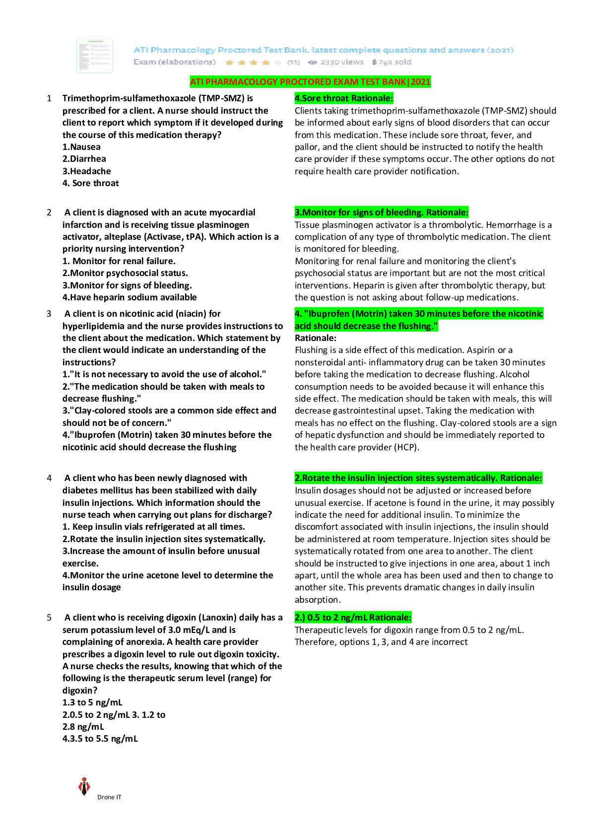 Preview of ATI Pharmacology 2022 Question Bank - proofed with 300 downloads